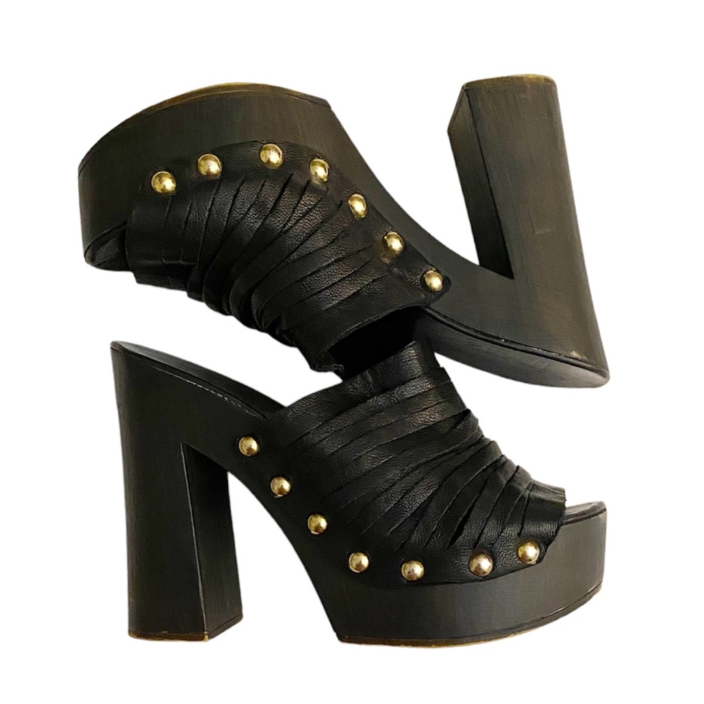 iDore black leather platform clogs size 7
